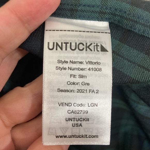 UNTUCKit blue/green plaid “Vittorio” long sleeve button down shirt. Large - Picture 4 of 6
